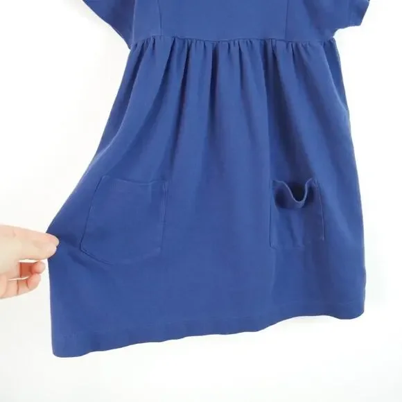 Mini Boden Girls Dress 6 7 Y Blue Cotton Short Sleeve Embroidered Collar Floral - Picture 4 of 7